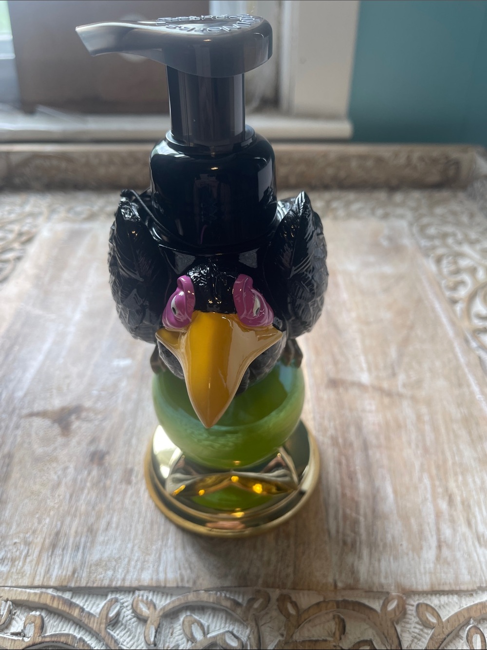 Decorative Raven Foaming Soap Dispenser with Yellow Beak
